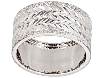Picture of Rhodium Over 10k White Gold 10mm Diamond-Cut Textured Band Ring