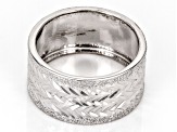 Rhodium Over 10k White Gold 10mm Diamond-Cut Textured Band Ring