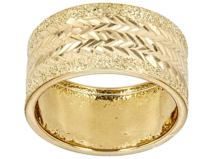 10k Yellow Gold 10mm Diamond-Cut Textured Band Ring