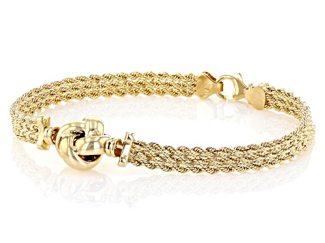 10k Yellow Gold Multi-Row Rope Love Knot Bracelet