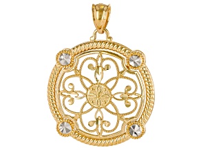10k Yellow Gold & Rhodium Over 10k White Gold Diamond-Cut Medallion Pendant