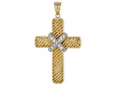 10k Yellow Gold & Rhodium Over 10k White Gold Diamond-Cut Cross Pendant