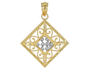Picture of 10k Yellow Gold & Rhodium Over 10k White Gold Diamond-Cut Filigree Pendant