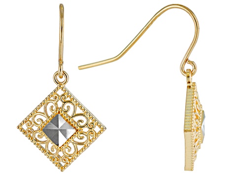 10k Yellow Gold & Rhodium Over 10k White Gold Diamond-Cut Filigree Earrings