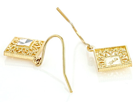 10k Yellow Gold & Rhodium Over 10k White Gold Diamond-Cut Filigree Earrings