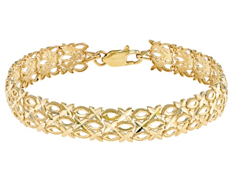 10k Yellow Gold 10mm Diamond-Cut Woven Link Bracelet