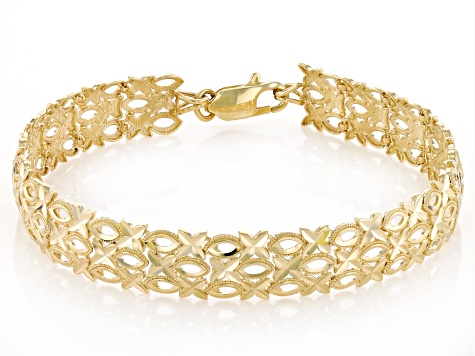 10k Yellow Gold 10mm Diamond-Cut Woven Link Bracelet