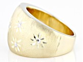 10k Yellow Gold & Rhodium Over 10k Yellow Gold Diamond-Cut Flower Design Domed Ring