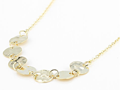 10k Yellow Gold Rolo Link Hammered Discs 20 Inch Necklace