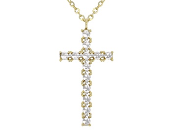 Picture of 10k Yellow Gold & Rhodium Over 10k White Gold Rolo Link Cross Pendant 18 Inch Necklace