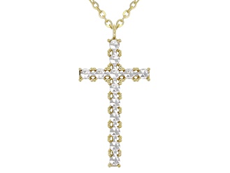 10k Yellow Gold & Rhodium Over 10k White Gold Rolo Link Cross Pendant 18 Inch Necklace