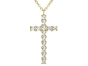 10k Yellow Gold & Rhodium Over 10k White Gold Rolo Link Cross Pendant 18 Inch Necklace
