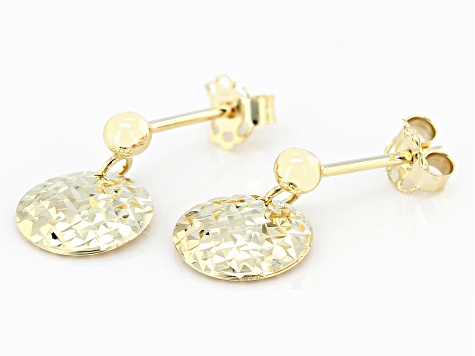 10k Yellow Gold Diamond-Cut Disc Dangle Earrings