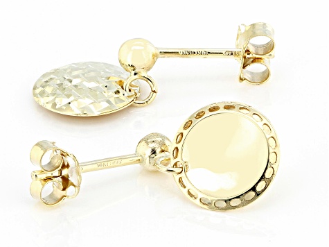 10k Yellow Gold Diamond-Cut Disc Dangle Earrings