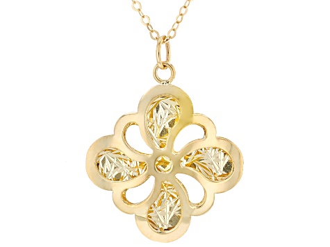 10k Yellow Gold Rolo Link Filigree Flower Pendant 20 Inch Necklace