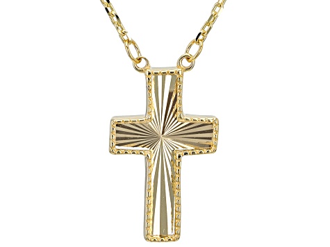 10k Yellow Gold Diamond-Cut Cross Pendant 20 Inch Necklace