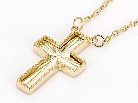 10k Yellow Gold Diamond-Cut Cross Pendant 20 Inch Necklace