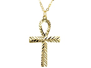 14k Yellow Gold Diamond-Cut Ankh Pendant Rolo Link 20 Inch Necklace