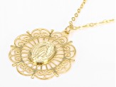 14k Yellow Gold Holy Mary Filigree Pendant Rolo Link 20 Inch Necklace