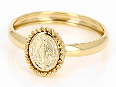 14K YELLOW GOLD BELOVED VIRGIN MARY HEART RING