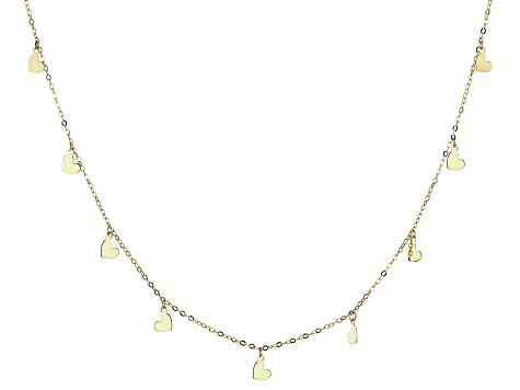 10k Yellow Gold Heart Charms Rolo Link 18 Inch Necklace