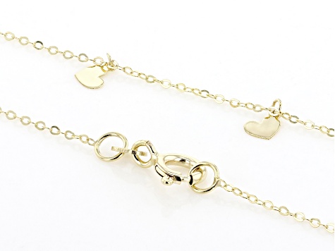 10k Yellow Gold Heart Charms Rolo Link 18 Inch Necklace