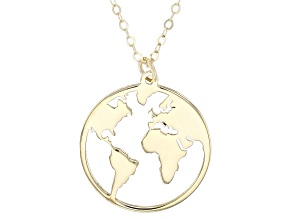 10k Yellow Gold World Map Pendant Rolo Link 20 Inch Necklace
