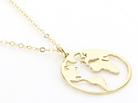 10k Yellow Gold World Map Pendant Rolo Link 20 Inch Necklace