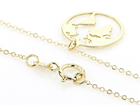 10k Yellow Gold World Map Pendant Rolo Link 20 Inch Necklace