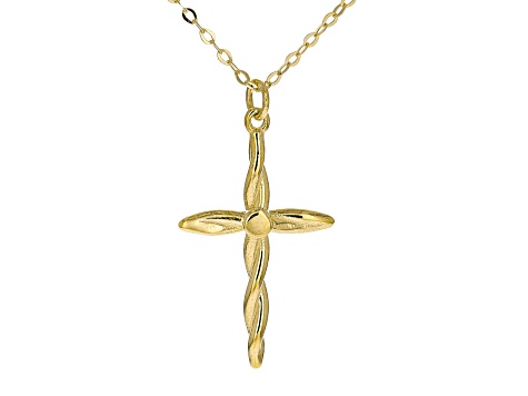 10k Yellow Gold Twisted Cross Pendant Rolo Link 20 Inch Necklace