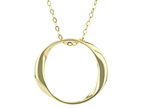 10k Yellow Gold Ribbon Circle Pendant 20 Inch Necklace