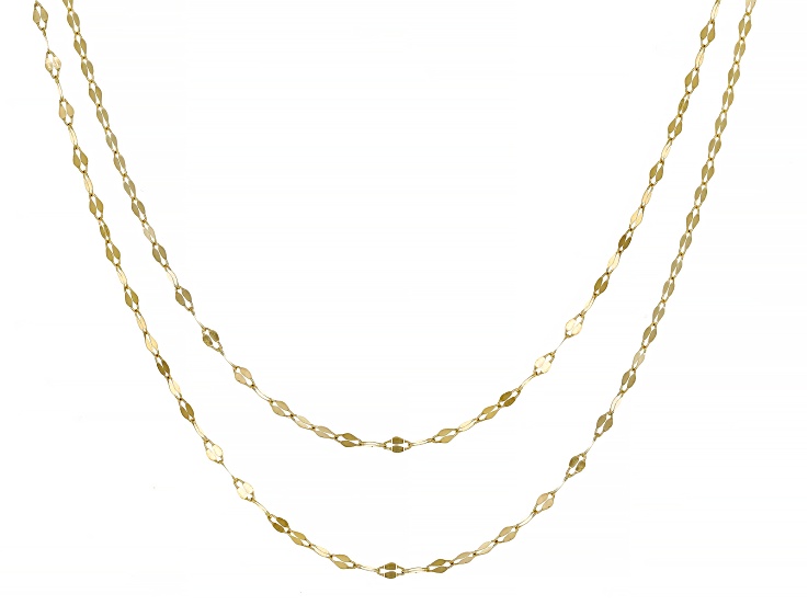 10k Yellow Gold 18 & 20 Inch 1.5mm Mirror Link Chain Set of 2