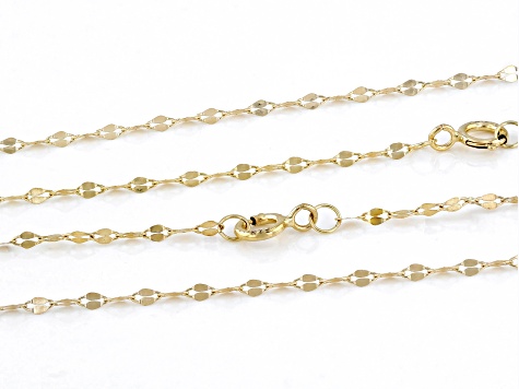 10k Yellow Gold 18 & 20 Inch 1.5mm Mirror Link Chain Set of 2