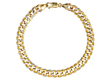 Picture of 10k Yellow Gold & Rhodium Over 10k Yellow Gold 6.4mm Diamond Cut Curb Link Bracelet