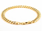 10k Yellow Gold & Rhodium Over 10k Yellow Gold 6.4mm Diamond Cut Curb Link Bracelet