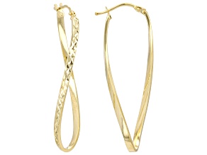 10k Yellow Gold 1 9/16" Diamond-Cut Oval Hoop Earrings