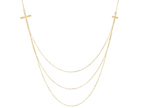10k Yellow Gold Multi-Layer Double Cross 18 Inch Necklace
