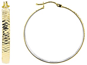 10k Yellow Gold & Rhodium Over 10k Yellow Gold Diamond-Cut Inside-Out 1 5/16" Hoop Earrings