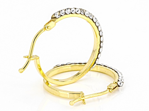 10k Yellow Gold 3/4" Crystal Hoop Earrings