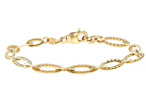 14k Yellow Gold 5.9mm Polished & Textured Alternating Marquise Shape Link Bracelet