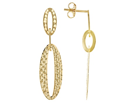 14k Yellow Gold Diamond-Cut Oval Link Dangle Earrings