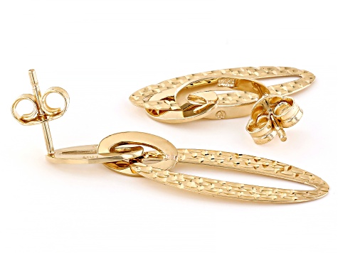 14k Yellow Gold Diamond-Cut Oval Link Dangle Earrings