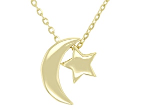 10k Yellow Gold Moon & Star 20 Inch Necklace