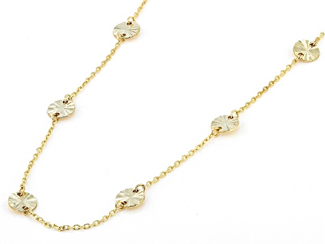 10k Yellow Gold Diamond-Cut Disc Station Rolo Link 18 Inch Necklace