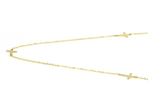 10k Yellow Gold Rolo Link Cross Station 18 Inch Necklace