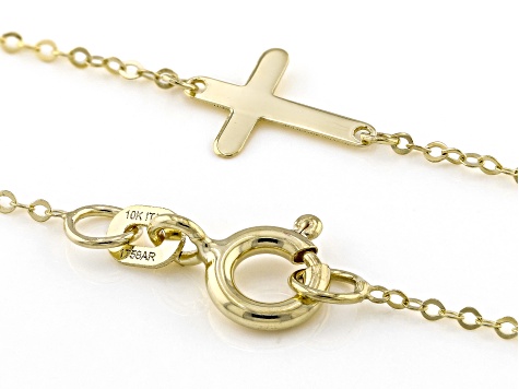 10k Yellow Gold Rolo Link Cross Station 18 Inch Necklace