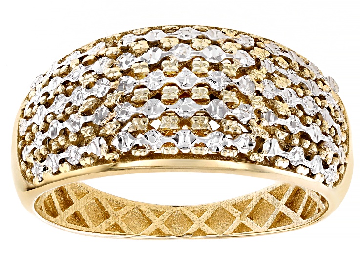 10k Yellow Gold & Rhodium Over 10k Yellow Gold Diamond-Cut Dome Ring ...