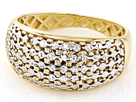 10k Yellow Gold & Rhodium Over 10k Yellow Gold Diamond-Cut Dome Ring
