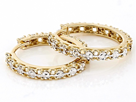 10k Yellow Gold & Rhodium Over 10k Yellow Gold Diamond-Cut Hoop Earrings