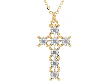 Picture of 10k Yellow Gold & Rhodium Over 10k Yellow Gold Diamond-Cut Cross Pendant Cable Link 20 Inch Necklace